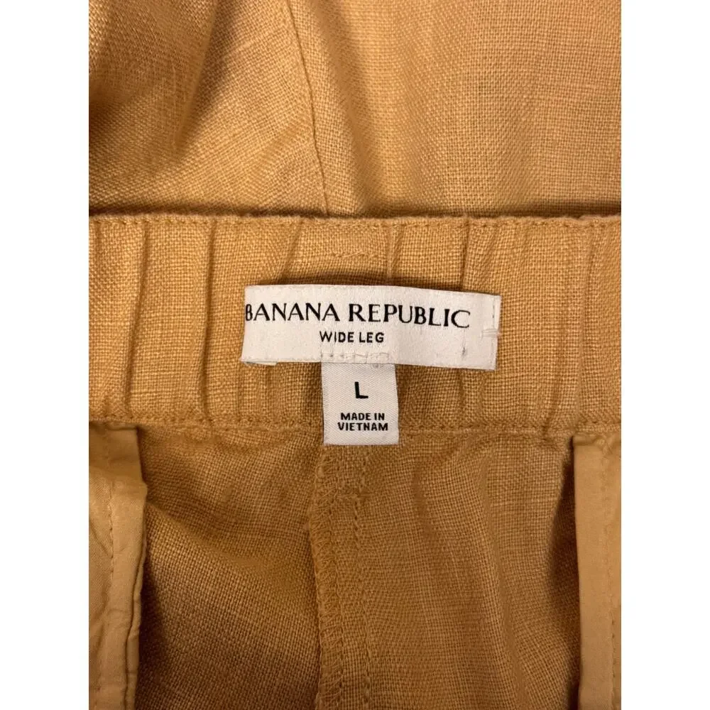 Banana Republic Pants Large Womens Gold Linen Track Stripe Wide Leg Trouser
